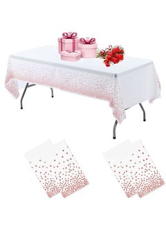 Buy 4 Pack White and Rose Gold Dot Disposable Plastic Waterproof Table Cloths for Birthday Party or Ramadan 137x274cm in Saudi Arabia