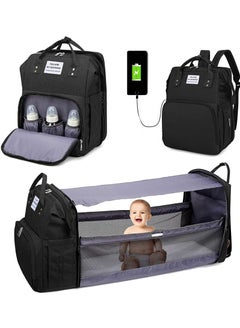 Buy Multi-functional Travel Diaper Backpack Changing Baby Bag for Boys Girls Support Waterproof & Foldable Large Capacity with USB Charging Port Black in UAE