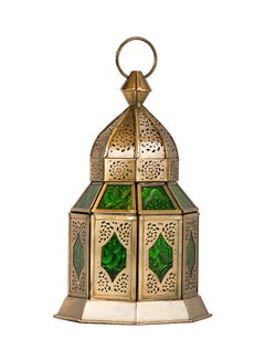 اشتري HilalFul Hanging Candle Holder Lanterns - Green Glass | Decorative Metal Lantern Handmade | For Home Décor in Eid, Ramadan, Wedding | Suitable for Living Room, Bedroom | Durable | Metal في الامارات