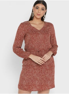 Buy V-Neck Printed Dress in Saudi Arabia