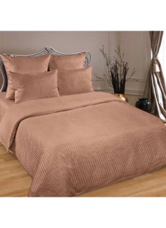 Buy Fitted Bed sheet Sets King Size 100% Cotton Satin Stripe Premium hotel Quality 300 TC Everyday Use Breathable And Soft 1 Bed Sheet And 2 Pillowcases light Brown in UAE