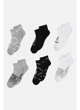 اشتري Men 6 Pairs Brand Logo Quarter Crew Socks, Black/White/Grey في السعودية