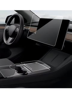 اشتري Model Y Wood Center Console Wrap for Tesla Model 3 Model Y 2021 2022 Protective Tesla Model 3 Console Cover Kit Interior Decoration with Installation Tools White Carbon Fiber في السعودية