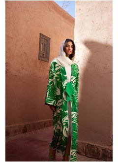 Buy Green Tropical Patterned Long Woven Kimono & Kaftan & Abaya in Egypt