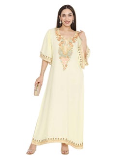 Buy PURE MUSLIN SILK COTTON WITH UNIQUE THREAD EMBROIDERY ARABIC KAFTAN JALABIYA DRESS in Saudi Arabia