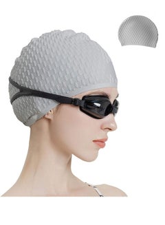 Buy Silicone Swim Cap, Swim Caps with Ear Protection, Comfortable Bathing Cap for Curly Short Medium Long Hair, Durable Non-Slip Waterproof Swim Cap for Adults in Saudi Arabia