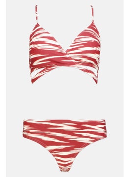 Buy Women 2 Pieces Stripe Bikini Set, Red in UAE