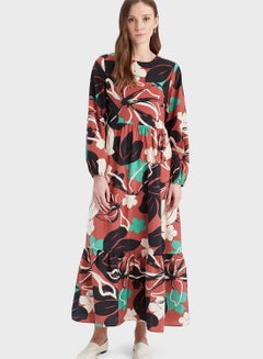 Buy Floral Print Puff Sleeve Tiered Dress in Saudi Arabia