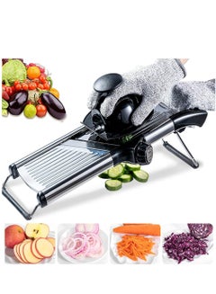 Buy Mandoline Food Slicer for Kitchen with Cut-Resistant Gloves, Adjustable Stainless Steel Vegetable Chopper Fruits Potato Onion Tomato Julienne Cutter in UAE