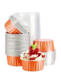 Buy Cheesecake Container 50 Pcs 5 Oz Aluminum Foil Baking Cups Muffin Liners Disposable Ramekins Dessert Containers Cupcake with Lids Holders in Saudi Arabia