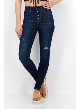 Buy Women Skinny Fit Non-Stretchable Ripped Jeans, Black in UAE