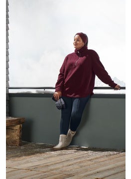 Buy Women High Neck Long Sleeve Solid Sweatshirt, Maroon in UAE