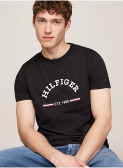 Buy Men's Logo Slim Fit T-Shirt -  Pure cotton, Black in Saudi Arabia