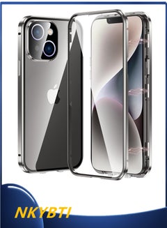 Buy Magnetic Phone Case for iPhone 15 Front and Back Protection Glass Screen Protector Metal Bumper Double Sided Buckle Ultra-Thin Cover with Camera Lens Protector in UAE