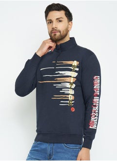 Buy High Neck Graphic Print Half Zip Sweatshirt in Saudi Arabia