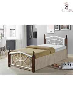 Buy Wooden And Steel Durable Single Bed For Home Brown 190x90cm in UAE