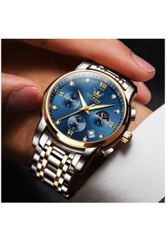 اشتري Watches For Men Stainless Steel Quartz Water Resistant Watch 2858 Gold&Blue في السعودية