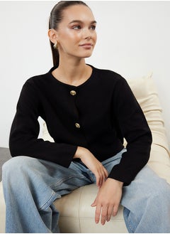 Buy Black Crew Neck Knitwear Cardigan TWOAW25HI00066 in Egypt