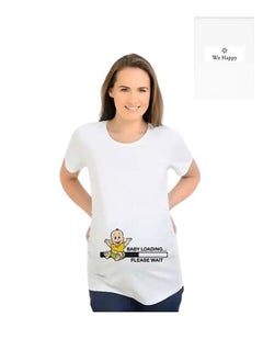 Buy Women Maternity Cotton T Shirt - Cartoon Printed Baby is Loading Short Sleeve Round Neck Breathable Pregnancy Casual White Shirt in UAE