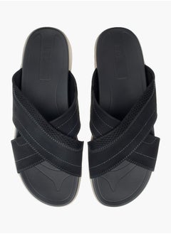 Buy Men Stitch Detail Slip-On Cross-Strap Sandals in UAE