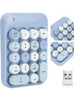 Buy Wireless Number Pad 2.4GHz Wireless Numeric Keypad Retro Style Round Keycaps Numpad 18 Keys Portable Number Keyboard with USB Receiver for Laptop, Notebook, Surface, Mac, Pad-Blue in UAE