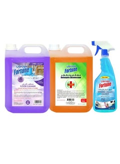 Buy Fortune Home Cleaning Saver Bundle with Floor Cleaner Lavender 5 Litre Antiseptic Disinfectant Liquid 5 Ltr with Glass Cleaner 800 ml in UAE