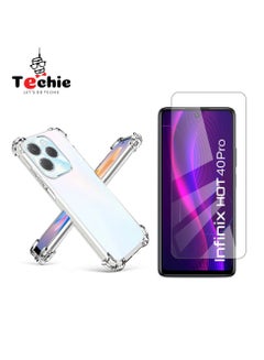 Buy Infinix Hot 40 Pro Case and Screen Protector Combo Pack 2 in 1 - Transparent TPU Bumper Case with HD Tempered Glass Screen Protector in Saudi Arabia