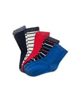 اشتري Kids Girl 5 Pairs Glitter Socks, Blue/Black Combo في الامارات