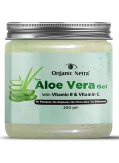 Buy Organic Netra® Pure Aloe Vera Gel With Vitamin C & E | Cold Pressed | For Skin Face Hair | Paraben Free | Sulphate Free 200 gm in UAE