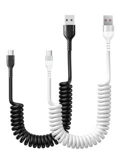 Buy 2 Pack USB A to USB C Coiled Cable, 5FT Type C Retractable 5 A Fast Charging Car Charger Cord for Samsung Galaxy and Android Devices in UAE