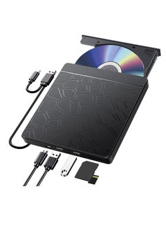 اشتري External DVD Drive, External CD DVD Drive for laptop Windows 11 10, USB 3.0 and Type-C Portable CD DVD +/-RW ROM Drive Reader Burner Rewriter with SD TF Slot & USB Ports, Slim DVD/CD Player (Black) في السعودية