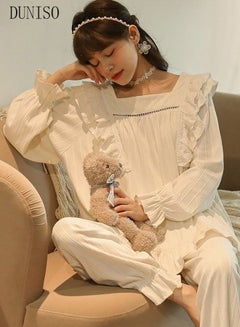 Buy 2- Piece Women's Soft Pajamas Set Long Sleeve Cotton Pajama Set Sleepwear Loungewear Button-Down Night Suit Pajama Sets Spring and Autumn Night Wear in UAE