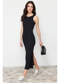 Buy Black Bodycone/Fitting Halter Neck Maxi Stretchy Knitted Maxi Pencil Dress TWOSS24EL00186 in Egypt