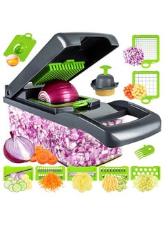 Buy Vegetable Chopper, Pro Onion Chopper, Multifunctional 13 in 1 Food Chopper, Kitchen Vegetable Slicer Dicer Cutter,Veggie Chopper With 8 Blades,Carrot and Garlic Chopper With Container in UAE
