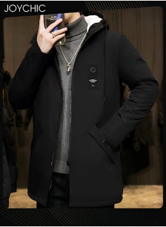 اشتري Casual Hooded Autumn and Winter Warm Windproof Mid Length Trench Coat for Men في الامارات