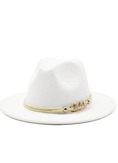 Buy Womens Wide Brim Panama Hat Lady Mens Felt Fedora with Ring Belt, White in UAE