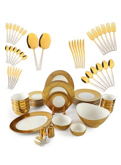 Buy Tableware Set, Include 30 Pieces Fine Porcelain Dinner Set & 38 Pieces 18/10 Stainless Steel Cutlery Set-Dishwasher Safe in UAE