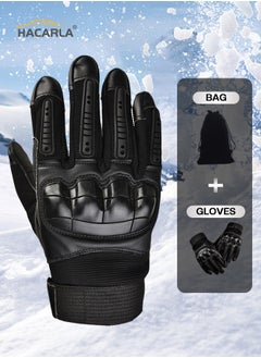 اشتري Motorcycle Gloves Anti Collision Knuckle Mens Leather Touchscreen Motorbike Safety Outdoor Gloves with Finger Pads and Anti Slip with Storage Bag في الامارات