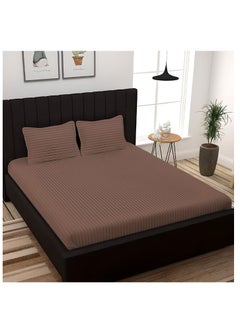 اشتري Tulip (Dark Brown) Queen Size Flat Sheet with 1 cm Satin Stripe (220 x 280 Cm-Set of 1 Pc) 100% Cotton, Soft and Luxurious Hotel Quality Bed linen-300 TC في الامارات