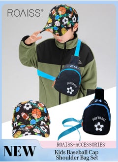 Buy 2 Pcs Kids Baseball Cap and Shoulder Bag Set, Cartoon Printed Sun Hat, Summer Outdoor Travel Sports Peaked Hat and Crossbody Vacation Beach Bag for Boy Girl in UAE