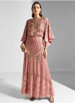 Buy Floral Embellished Flared Sleeve Dress in Saudi Arabia