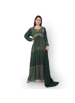 اشتري EMBROIDERED WITH FRONT TIE LONG SLEEVES PRINTED STYLISH ARABIC KAFTAN JALABIYA DRESS في السعودية