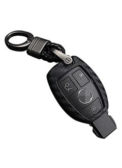 اشتري Soft Silicone Rubber Carbon Fiber Texture Cover Protector For Mercedes-Benz Fob Car Key Fob Case For Mercedes A C E S Class GLK CLA GLA GLC GLE CLS SLK AMG E260l C200l - Black في الامارات