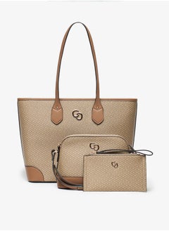 اشتري Monogram Print Tote Bag with Crossbody Bag and Pouch في الامارات