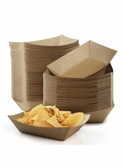 Buy 2.5Lb Paper Food Trays, 100Pack Disposable Paper Food Boats Greaseproof Kraft Paper Serving Boats Trays, Eco Friendly Food Snack Baskets for Party (Brown) in Saudi Arabia