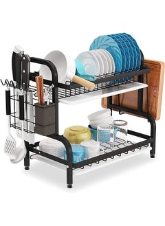 Buy Drying Rack 2Tier Dish Drainer Black Dish Drainer Rack Drainer Rack With Drip Tray Large Rustproof Dish Drainer With Utensil Holder in Saudi Arabia