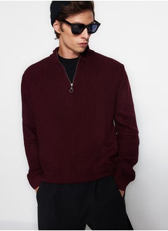 اشتري Claret Red Regular Fit Half Turtleneck Zippered Collar Sweater TMNAW22KZ1908 في مصر