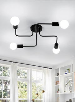 Buy Sputnik Light Fixtures, 4-Light Black Sputnik Semi Flush Mount Ceiling Light, E26 Mid Century Modern Light Fixtures Ceiling Mount for Bedroom, Living Room, Kitchen, Dining Room in UAE