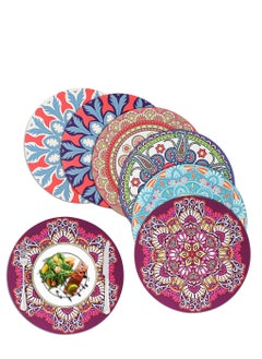 اشتري Placemats Set of 6, Round Mandala Place Mats, Heat Insulation Placemats Washable Non-slip Rubber Table Mats for Dinner Table Kitchen في الامارات