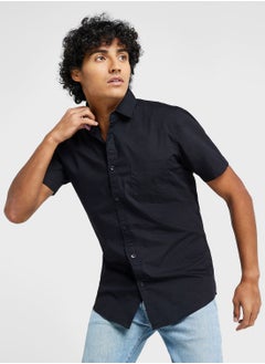 Buy Men Black Classic Slim Fit Pure Cotton Casual Shirt in Saudi Arabia